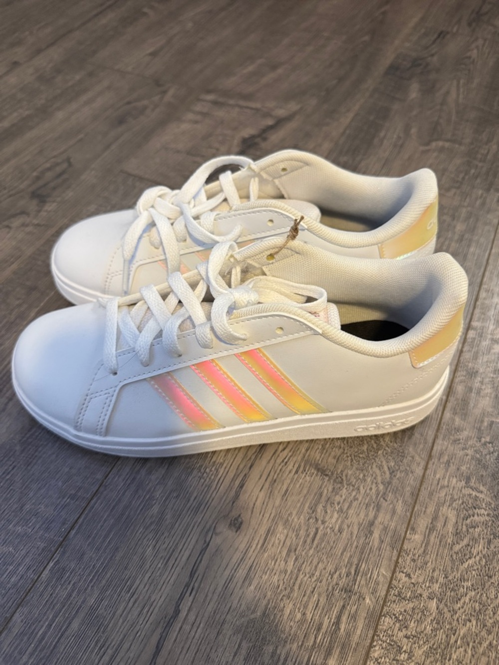 Youth Girl’s Adidas White Sneakers with Pink & Yellow Accent NEW WITH TAGS